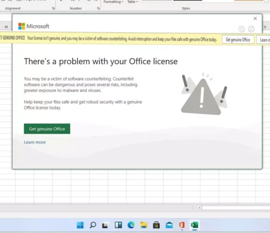 Your license isn’t genuine , There’s a problem with your Office license 2006 -2019 Office license