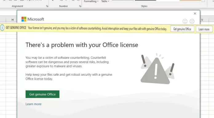 Your license isn’t genuine , There’s a problem with your Office license 2006 -2019 Office license