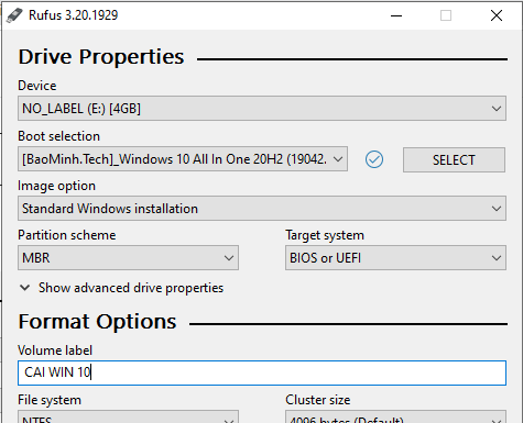 Tạo USB cài Win10 chuẩn UEFI và LEGACY