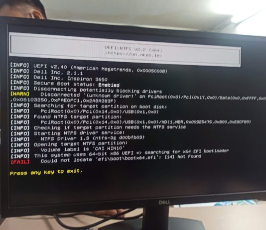 Lỗi could not locate efi boot bootx64