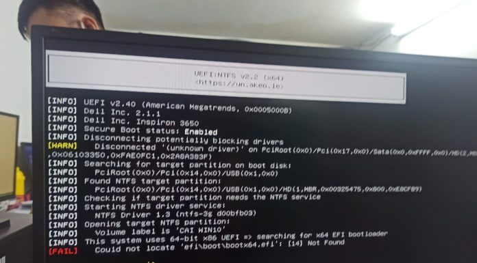Lỗi could not locate efi boot bootx64