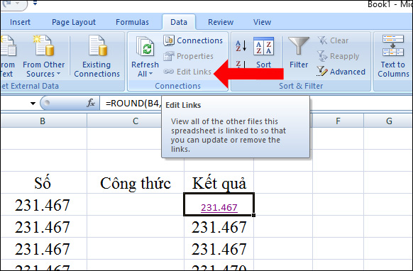 Nhấn tab Data